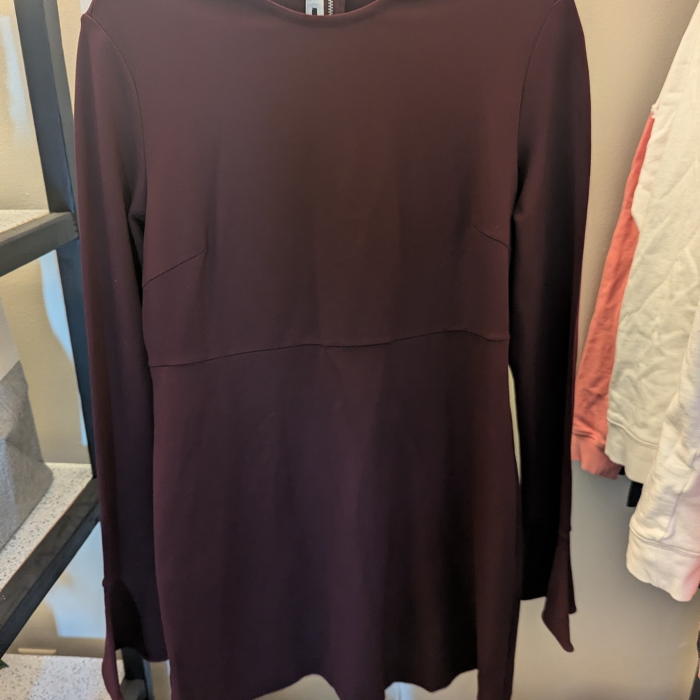 McQ Alexander McQueen Burgundy Bell Sleeve A-Line Dress XL - Picture 13 of 15